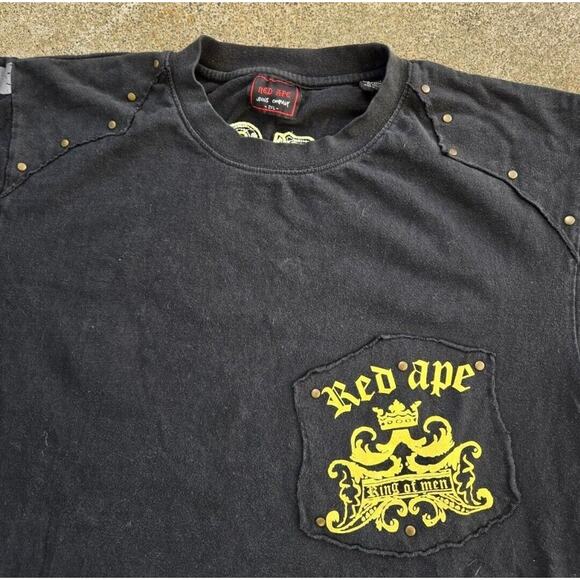 Vtg 90s Red Ape Jeans All Over Print T Shirt XXL Baggy Baroque Affliction Cyber - Picture 4 of 7
